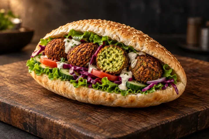 Falafel im Fladenbrot, KI-generierter Serviervorschlag