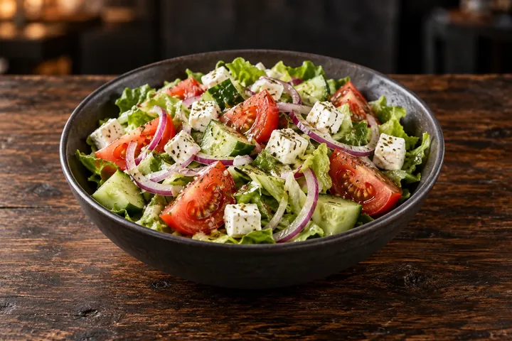 Bauernsalat mit Weichkäse, KI-generierter Serviervorschlag